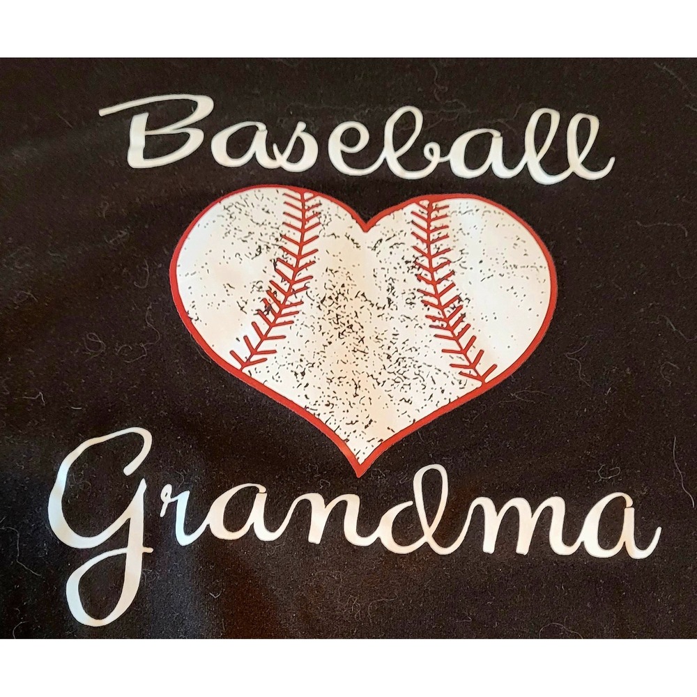 Unbranded Baseball Grandma Graphic T-Shirt Women XL Black Short Sleeve Heart